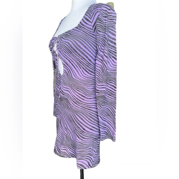 Motel Long-Sleeve Mini Dress - Purple Wavy Stripe Pattern, Size Small (NWT) - Picture 5 of 9